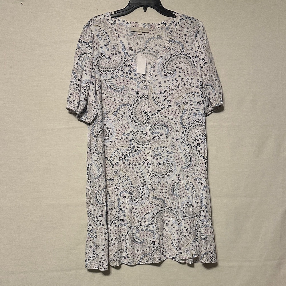 LOFT Paisley Print Dress in Blue and White